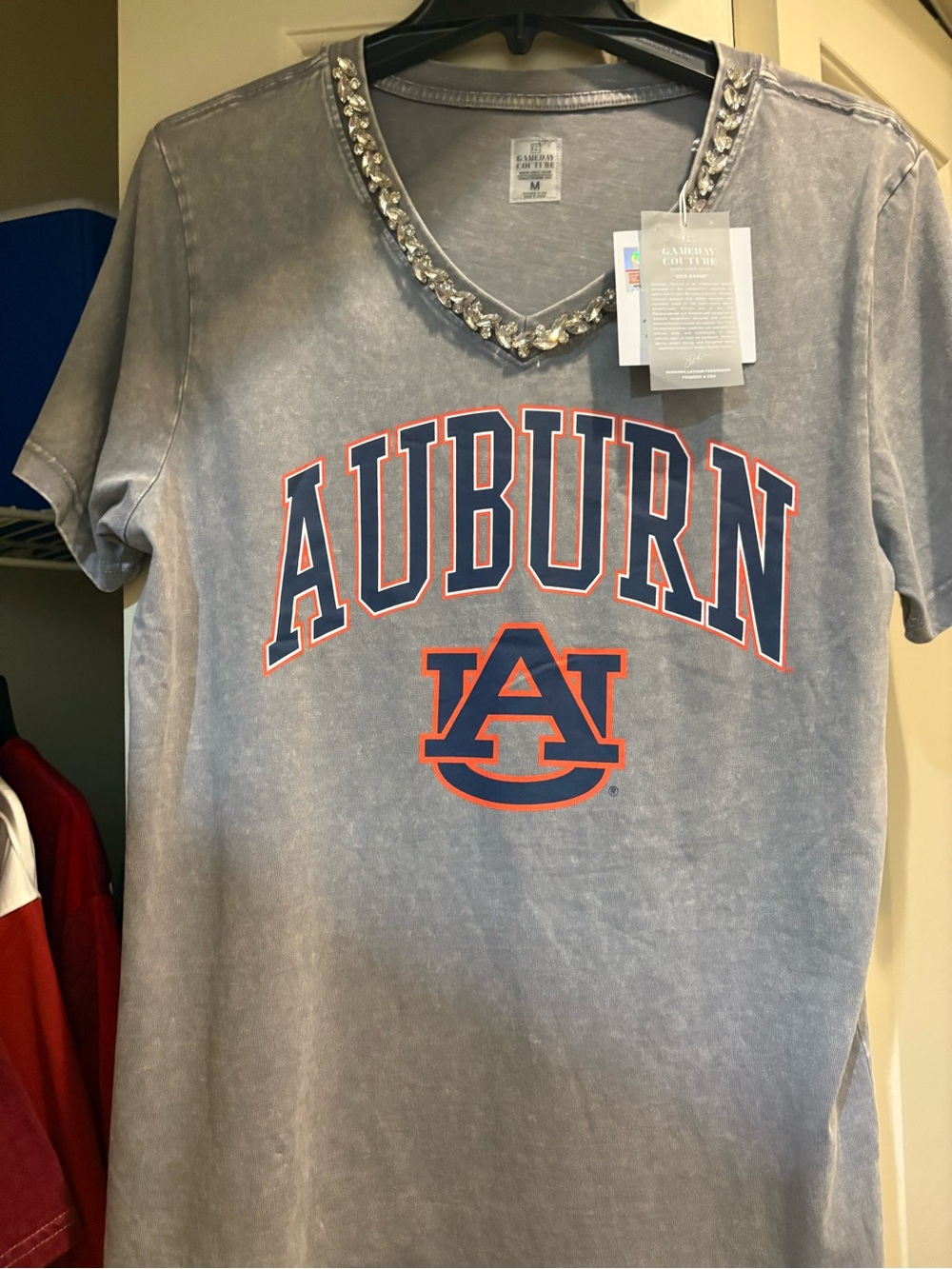 Auburn Embellished V-Neck Tee - Grey